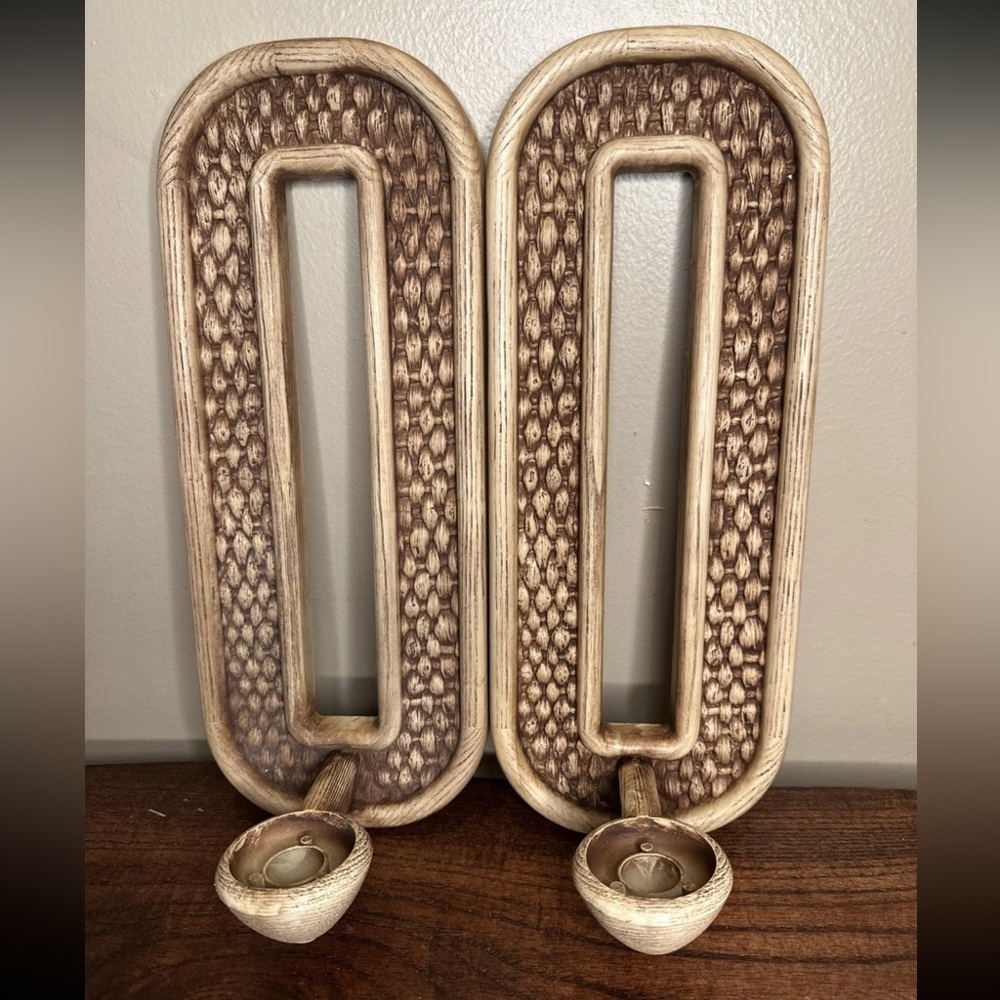 Vintage 1976 Homco Faux Wicker Sconces